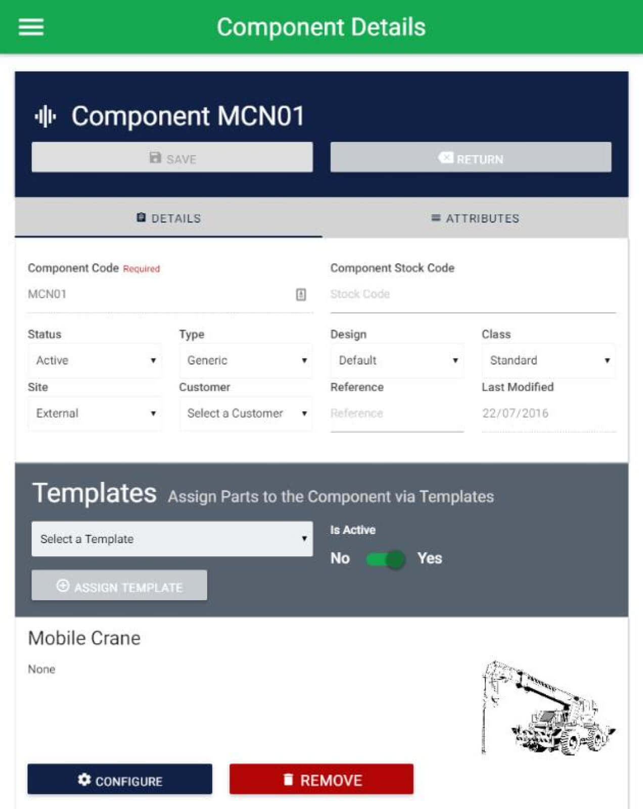 AIFT Component Details screen